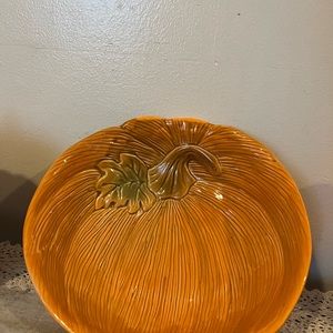 Pumpkin shaped porcelain dish bowl .